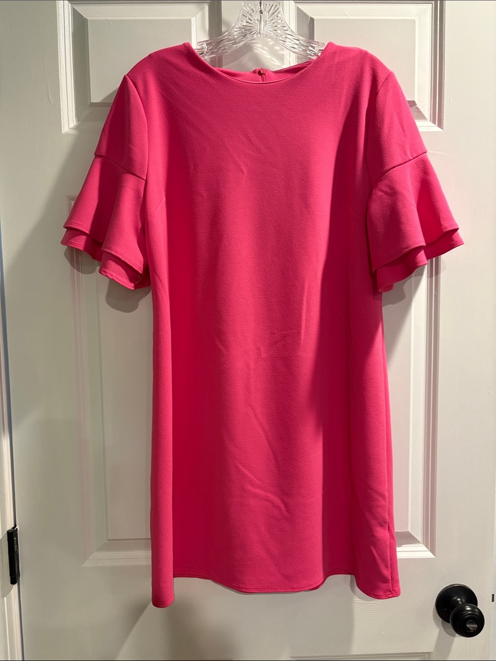 Hot pink ruffle sleeve dress